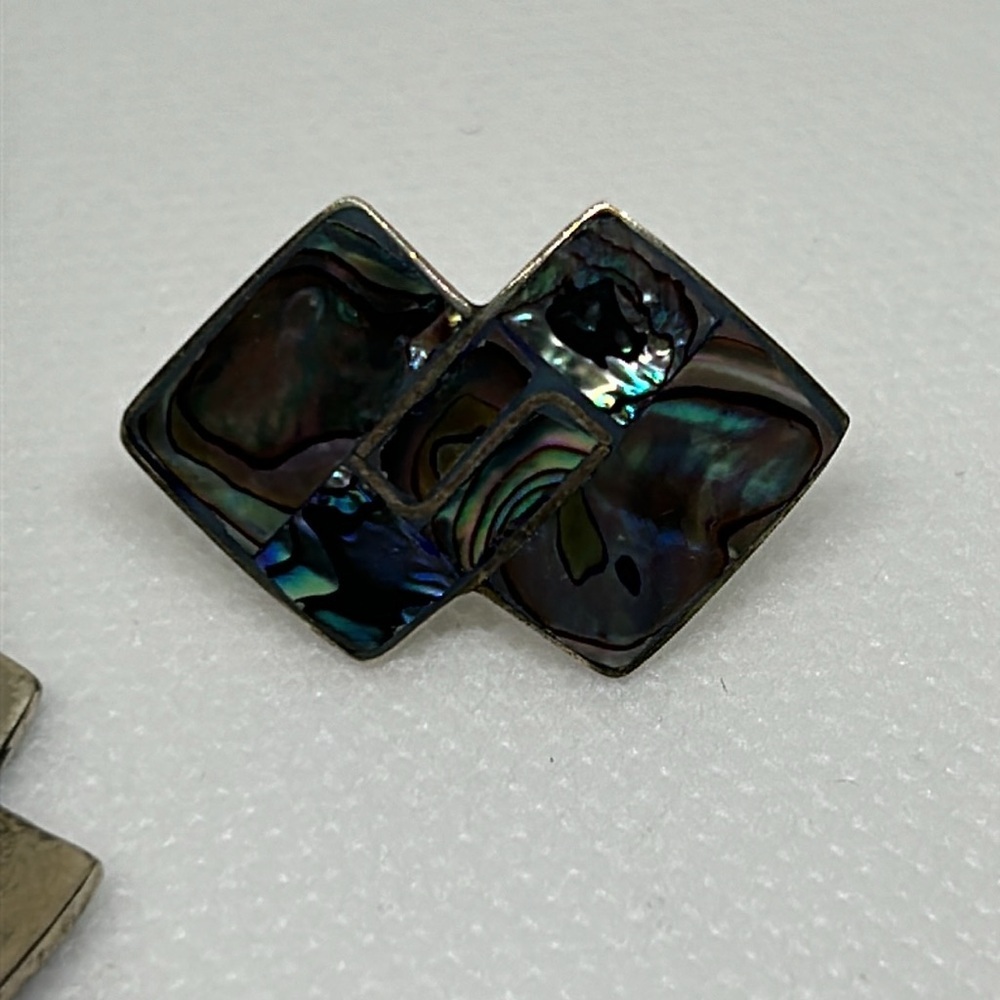Beautiful 🥰Vintage mexico Alpaca and Abalone Shell Earring - Picture 3 of 3
